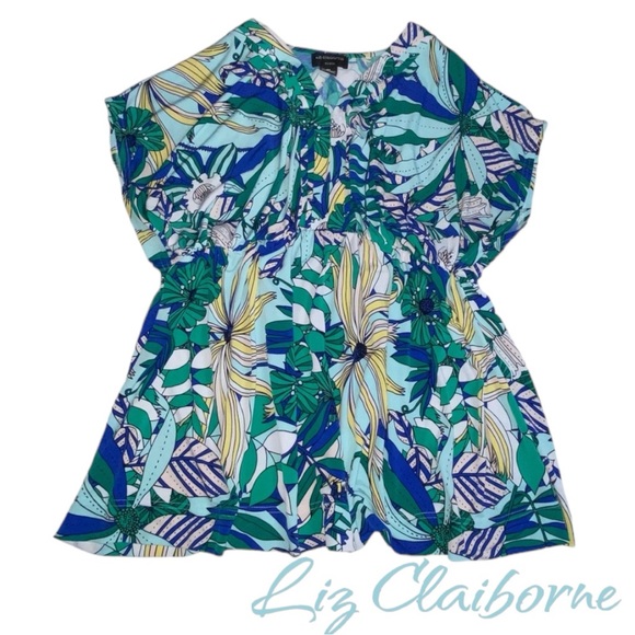 Liz Claiborne Tops - Liz Claiborne Floral Multi Color V-Neck Jersey Stretch Top - Woman 0X